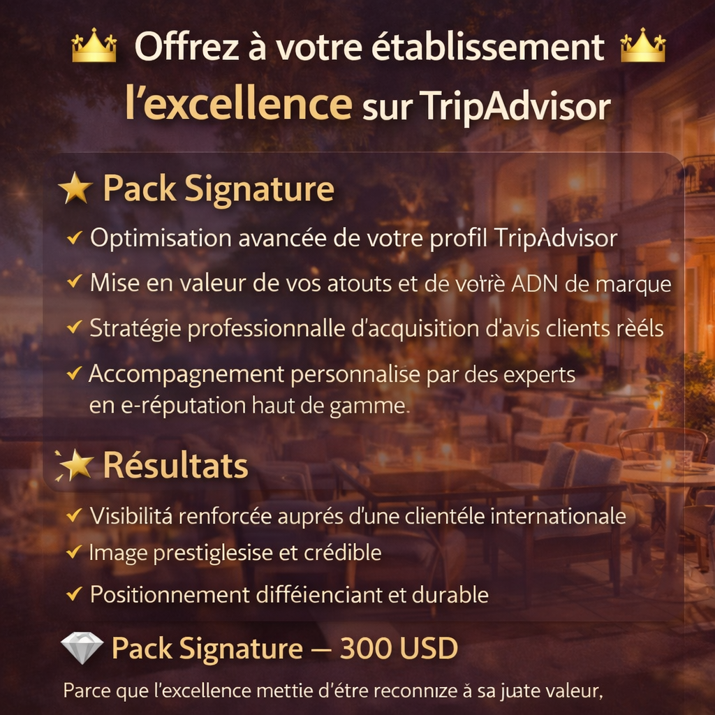 Offrez à votre établissement l’excellence sur TripAdvisor