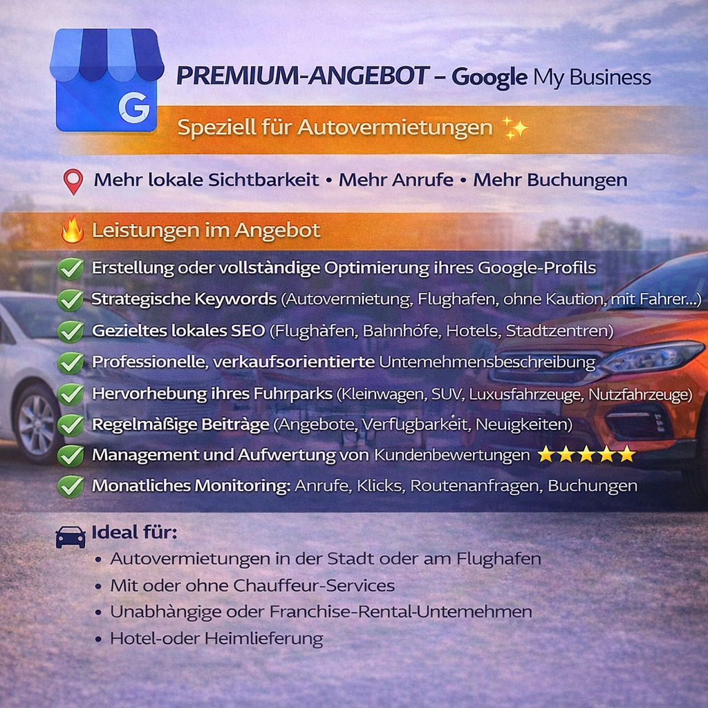PREMIUM-ANGEBOT – Google My Business Speziell für Autovermietungen