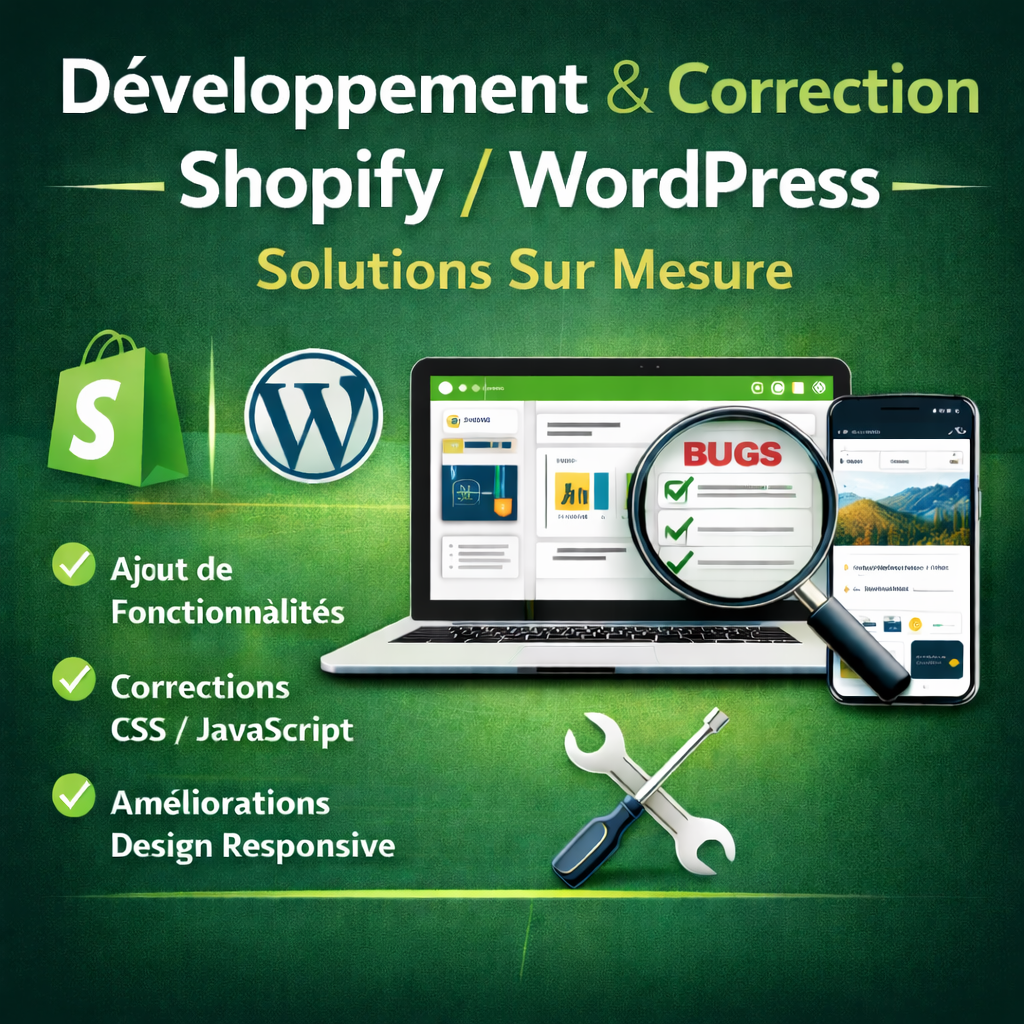 Développement & Correction Shopify WordPress – Solutions Sur Mesure