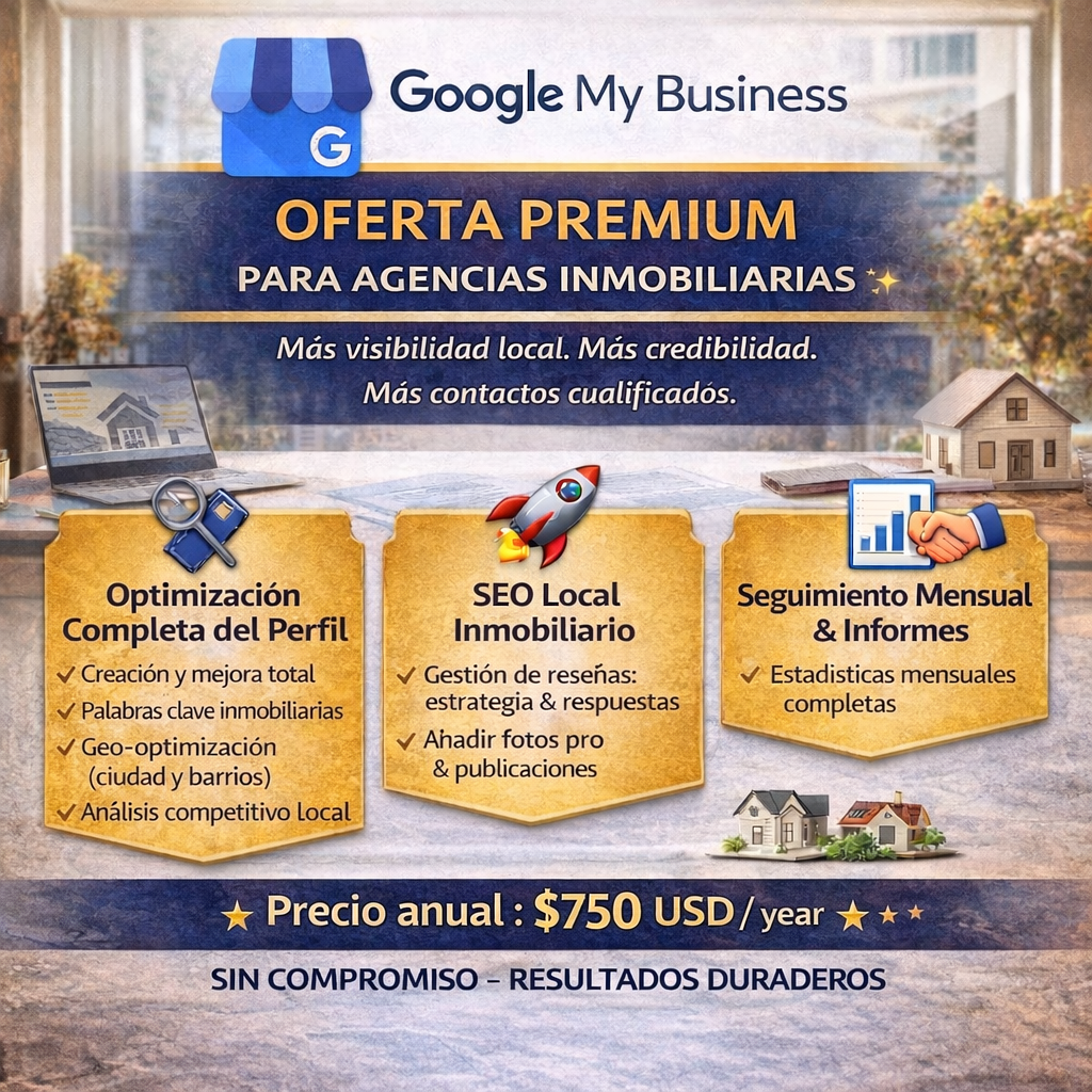 OFERTA PREMIUM GOOGLE MY BUSINES PARA AGENCIAS INMOBILIARIAS