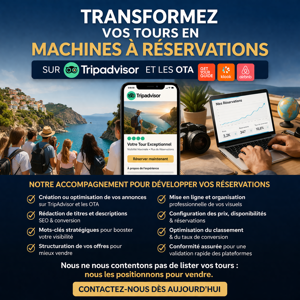 Transformez vos tours en machines à réservations sur TripAdvisor et les OTA