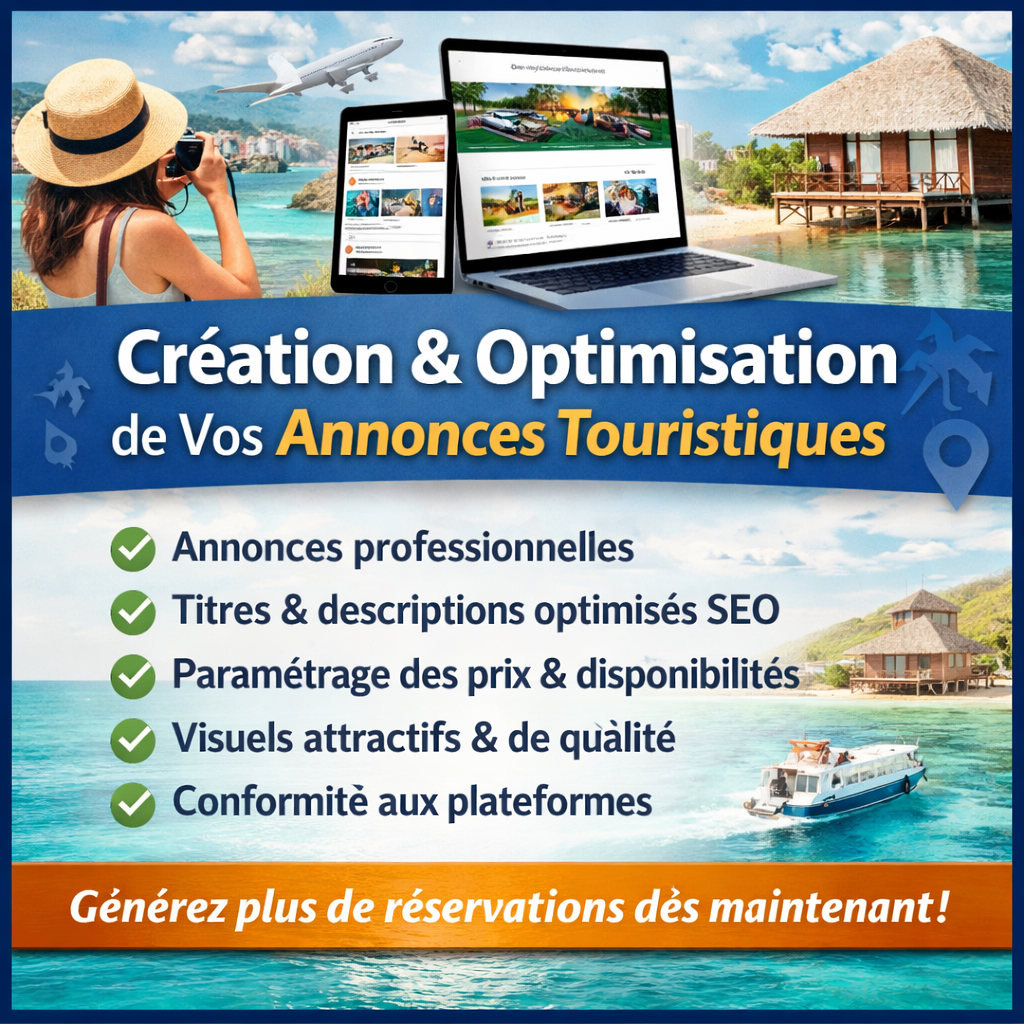 Boostez vos réservations avec des annonces touristiques professionnelles et optimisées