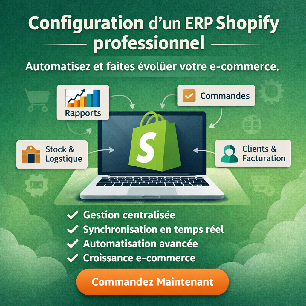 Configuration d’un ERP Shopify professionnel pour automatiser et faire évoluer votre e-commerce