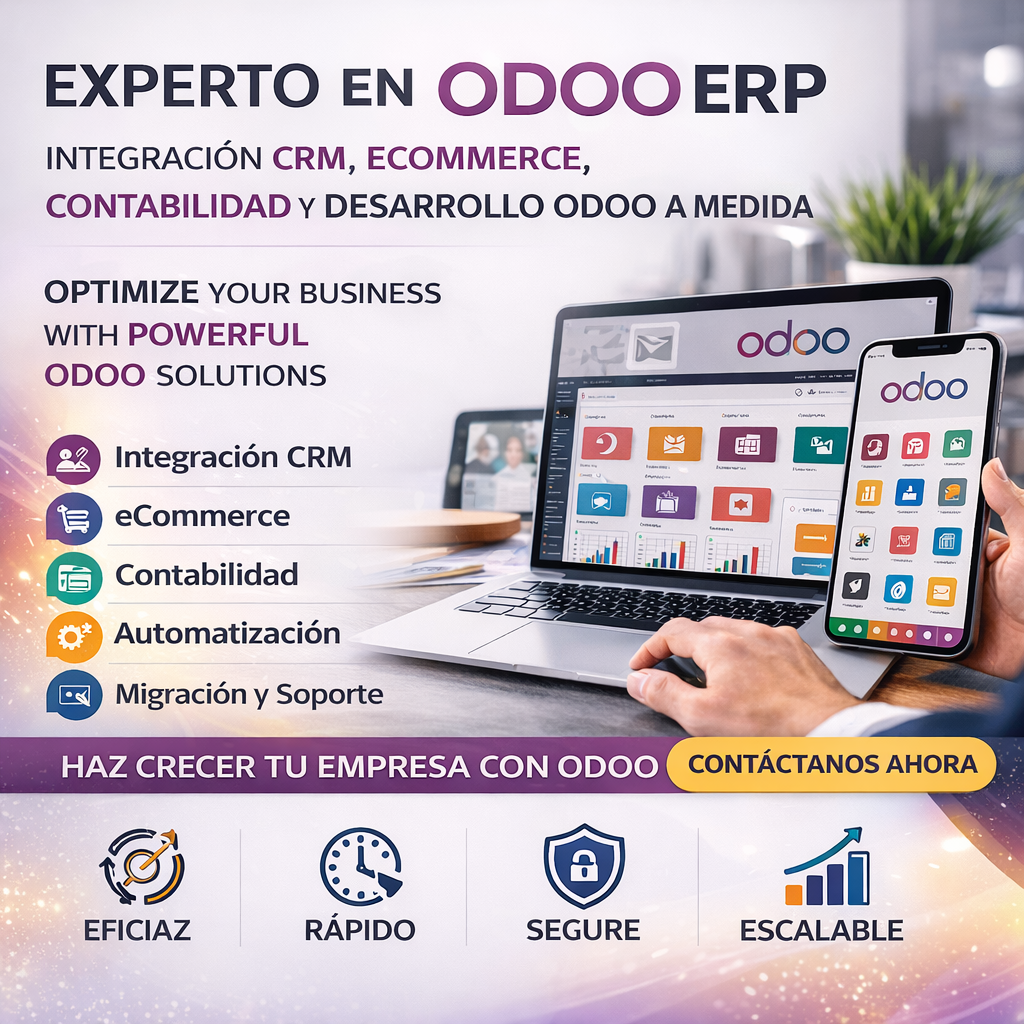 Integración CRM, eCommerce, Contabilidad y Desarrollo Odoo a Medida