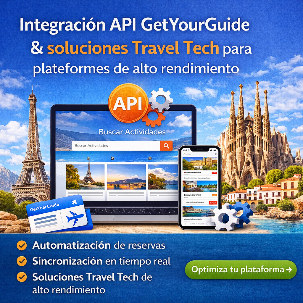 Integración API GetYourGuide y soluciones Travel Tech para plataformas de alto rendimiento