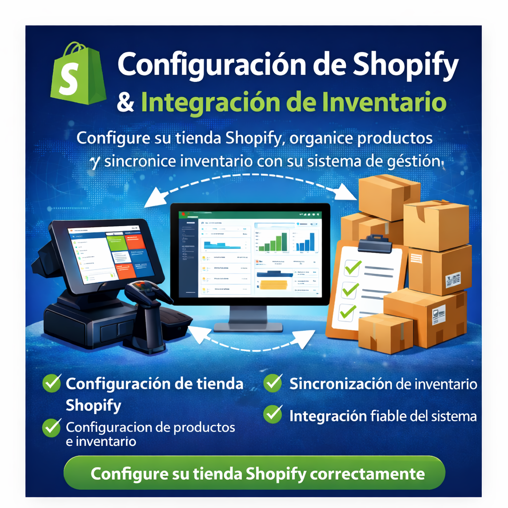 Configuración profesional de Shopify e integración de inventario para tu tienda online